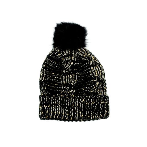 Bonnet Noir Argenté Avec Pompon