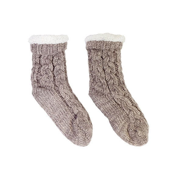 Chaussons chaussettes tricot torsade taupe